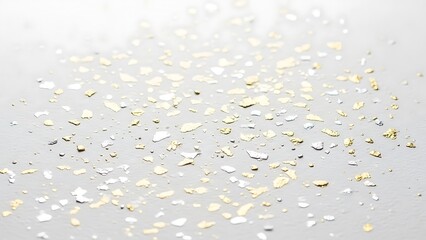 Scattered golden flakes on white surface