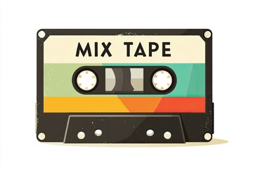 Obraz premium Retro audio cassette illustration with colorful label design, featuring a mix tape concept, perfect for nostalgic music themes and vintage aesthetics in creative projects