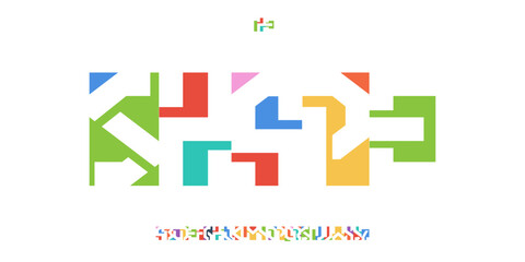 Color Font Logo Alphabet Vector Fun Geometric Letter Set Blocky Typography, Art Typographic Design for Title Text, Festive Typo Poster Headline, Type Fest Logotype, Colorful Fonts. Vector Typeface.