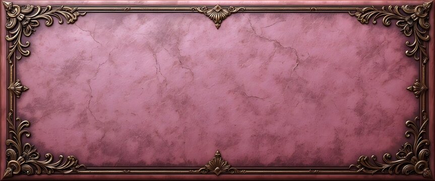Dusty rose fantasy banner with cracked marble texture and ornate vintage golden frame