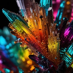 Extreme Close-Up Polarized Vitamin C Crystals With Rainbow Iridescent Glow Background