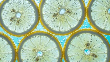 Fresh lemon slices with water droplets