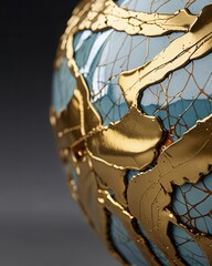 Wabi Sabi Kintsugi Pottery Detail Macro Light Blue and Gold Japan 金継ぎ