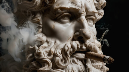 Marble statue of Zeus with a cigar symbolizes absolute power, authority, and calm dominance beyond time.