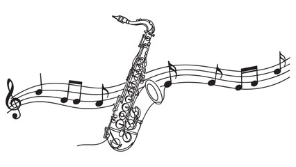 Elegant saxophone with flowing musical notes illustration