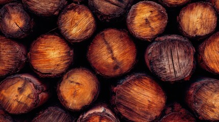 Stacked circular tree sections display rich texture and deep warm coloration in a tight composition.