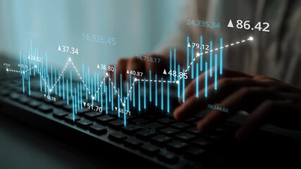 Stock market analysis with candlestick chart and price movement trend line, highlighting global financial trends, stock trading, and investment strategy insights Marrow