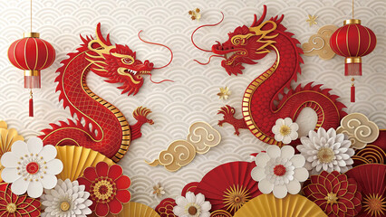 Chinese New Year Dragons and Flowers