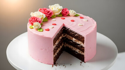 Valentine&rsquo;s Day cake ideas with pink frosting, chocolate lace, and romantic rose decorations for elegant celebrations
