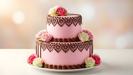 Valentine&rsquo;s Day cake ideas featuring layered chocolate cake with heart toppers and floral icing accents