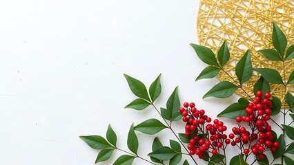 Elegant holiday decoration with berries and gold