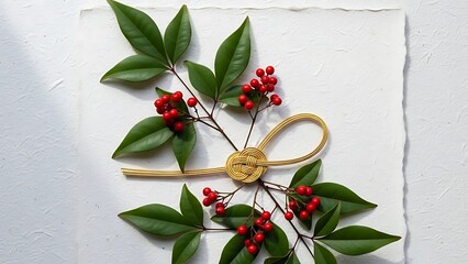 Holiday greenery with berries and bow
