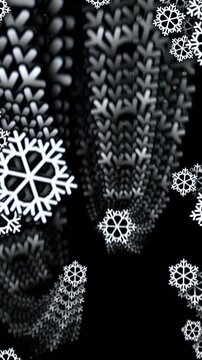 Vertical seamless animation of illustration of  snowflakes falling with lines echo effect
