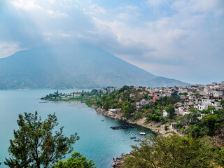 View from Mirador Josue Sisay towards San Pedro Volcano, Santiago Atitlan, Solola Department, Guatemala