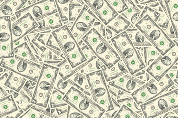 Background of scattered two US dollar bills money texture