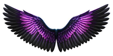 A vibrant purple vector illustration of tribal angel wings and a heart symbol designed as a decorative flying bird tattoo or romantic Valentine card logo
