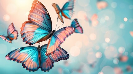 A light, airy spring composition with lots of colorful butterflies flying freely on a pure white background.
