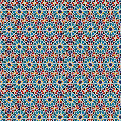 Seamless pattern of intricate Islamic geometric design in vibrant colors isolated on transparent background, isolated on white background, Vector, illustration