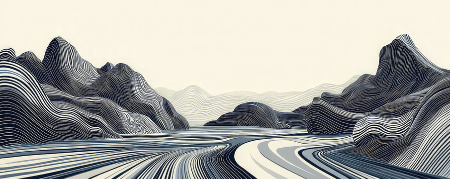 Lines create an optical illusion in an illustrated background, challenging perceptions and drawing the viewer deeper.