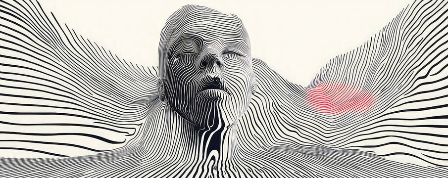 Lines create an optical illusion in an illustrated background, challenging perceptions and drawing the viewer deeper.