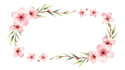 Watercolor Cherry Blossom Frame with Willow Branches &mdash; Delicate Floral Border