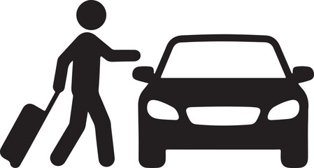 Passenger with luggage arriving or departing from a car, symbolizing travel and transportation services