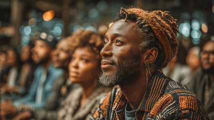 A photo of a community engagement event, such as a panel discussion or seminar, promoting dialogue and understanding during Black History Month. [Black History Month]