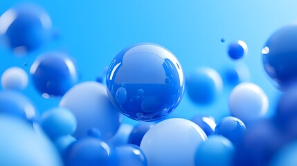 3D render of numerous overlapping blue spheres floating against a seamless blue background.