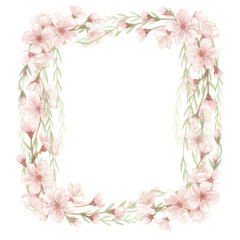 Watercolor Cherry Blossom Frame with Willow Branches &mdash; Delicate Floral Border