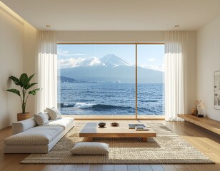 Luxury Japandi interior, refined natural materials, neutral palette, elegant simplicity, high-end minimalist atmosphere