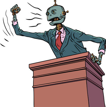 A robot testifies in court. AI responsibility for crimes. Artificial intelligence condemns humans.