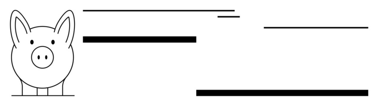 Cartoon piggy bank with parallel horizontal bars in different lengths suggesting financial progress. Ideal for savings, banking, business, finance, investment, budgeting concepts, and basic flat