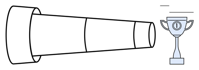 Achievement concept. Telescope aiming at trophy goal setting and ambition. Achievement highlights focus on success and long-term vision. For professional growth, motivation, career goals, business