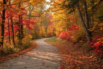 Obraz premium Colorful Autumn Path Through a Quiet Wooded Area in the Afternoon Light