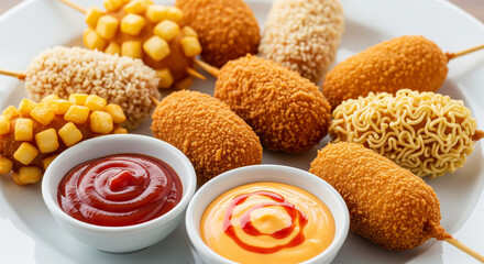 Korean Corn Dogs with Ketchup and Spicy Cheese Sauce (2)