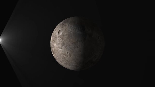 Red Rocky make Fictional 3d Planet in Space Galaxy With Sun lite. 4 k animation video.