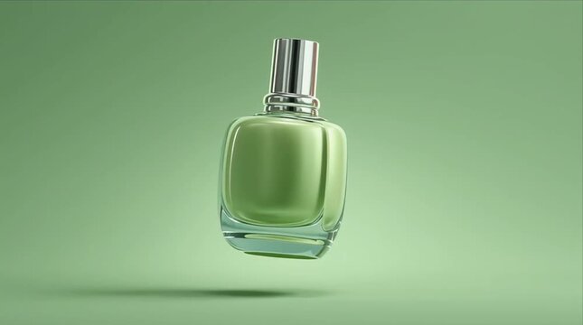 Bright green nail polish shown in mid-air with a simple green background