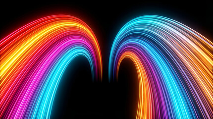 Vibrant Futuristic Neon Light Streaks Tunnel Background. Abstract Digital Data Flow, High-Speed Connectivity & Technology Concept for AI, Internet, Cyber Security & Innovation.