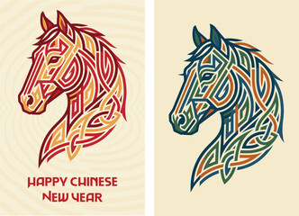 Chinese New Year 2026 Year of the Horse Decorative Illustration Featuring Vibrant Horse Head Art for Celebration and Greetings © Hoody Baba