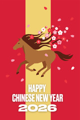 Fototapeta premium Chinese New Year 2026 Celebration Horse Symbol with Blooming Flowers Design for Greeting Cards and Festive Decoration