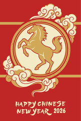 Chinese New Year 2026 Year of the Horse Festive Red and Gold Illustration Design Celebration Greeting Card Icon