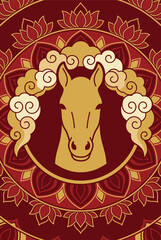 Chinese New Year 2026 Year of the Horse Festive Artwork with Floral Mandala and Auspicious Clouds Traditional Symbolism