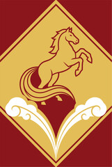 Chinese New Year 2026 Year of the Horse Design Horse Silhouette with Traditional Chinese Elements for Festive Celebrations and Decorations