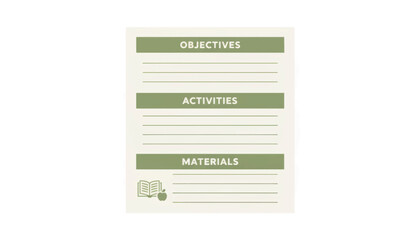 Lesson plan template with objectives activities and materials. Educational worksheet layout for teachers. Retro vector illustration