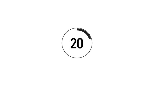 Circle countdown timer one minute animation from 25 to 0 second animation on black background with alpha channel, 25 second countdown timer, and Motion graphics of Number count concept.