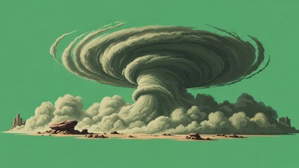 Monochrome Tempest: A swirling convergence of atmospheric energies over a desolate terrain