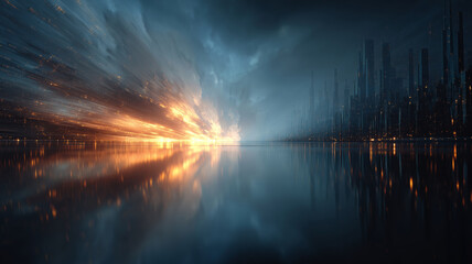 Obraz premium Vibrant digital landscape represents the limitless journey of ambition and hope