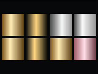 Collection of metallic gradient textures in gold silver and rose gold tones
