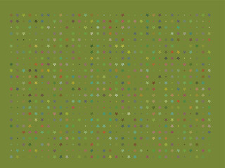 Colorful star and dot pattern on vibrant green backdrop
