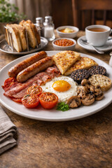 Traditional Irish breakfast served with hot tea
